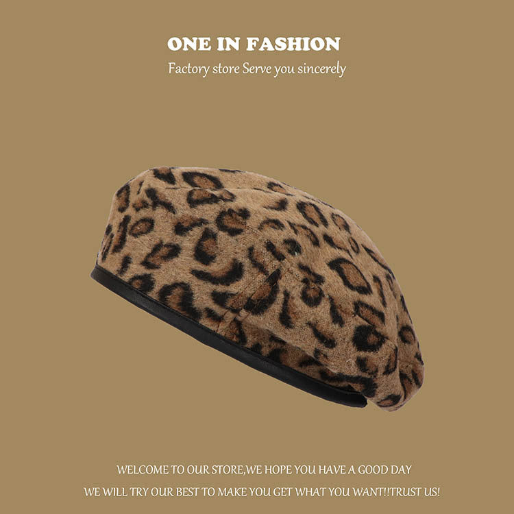 Wholesale Autumn and Winter Plush Thickened Leopard Print Beret